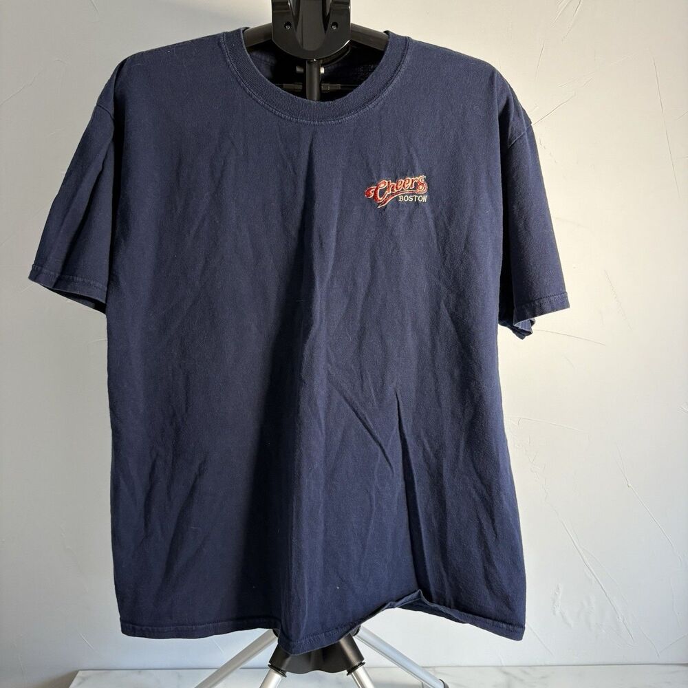 Cheers Boston Embroidered Navy Blue Gildan T-shirt 100% Cotton Size XL